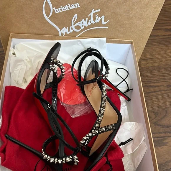 Christian Louboutin Black Studded Women's Sandals - Picture 10 of 12